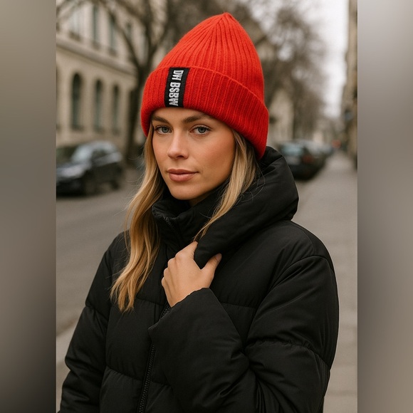 Accessories - Bold Red Knit Beanie with BSBW Logo Detail